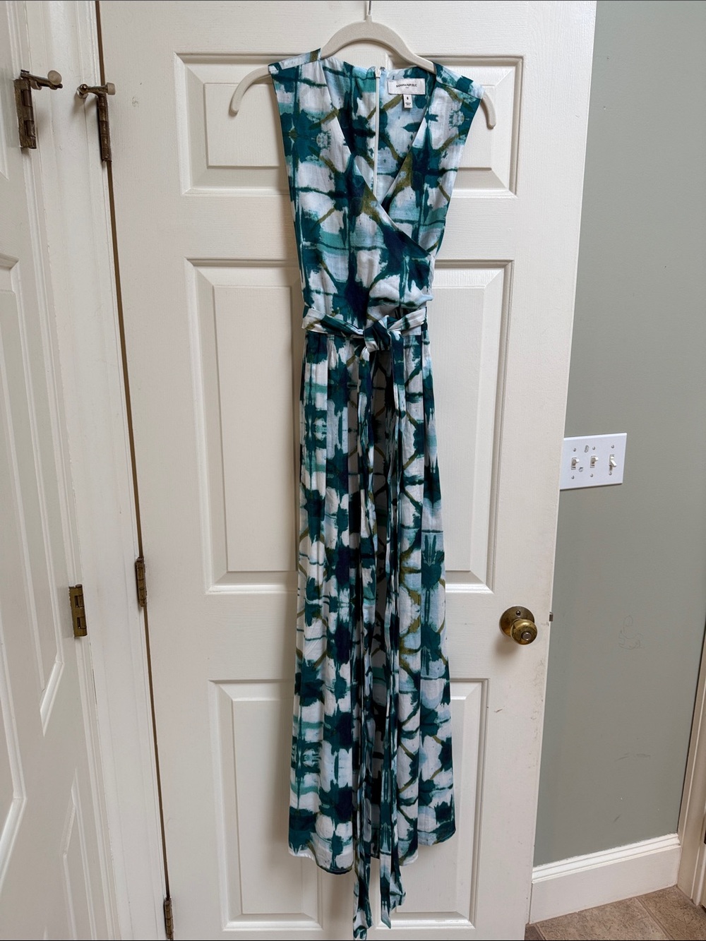 NWOT Banana Republic Wrap Front Tie Waist Cotton Maxi Dress Fully Lined sz 8